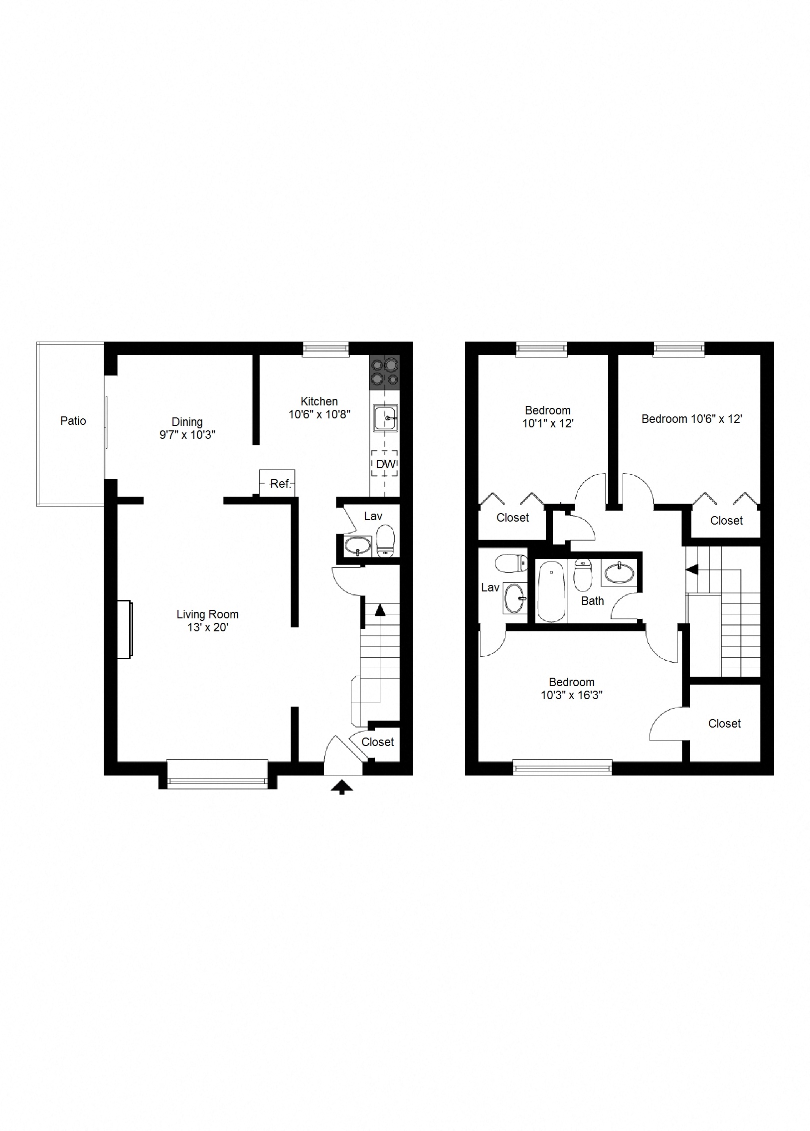 Floor plan for 3 beds, 1.8 baths, 1427 sqft